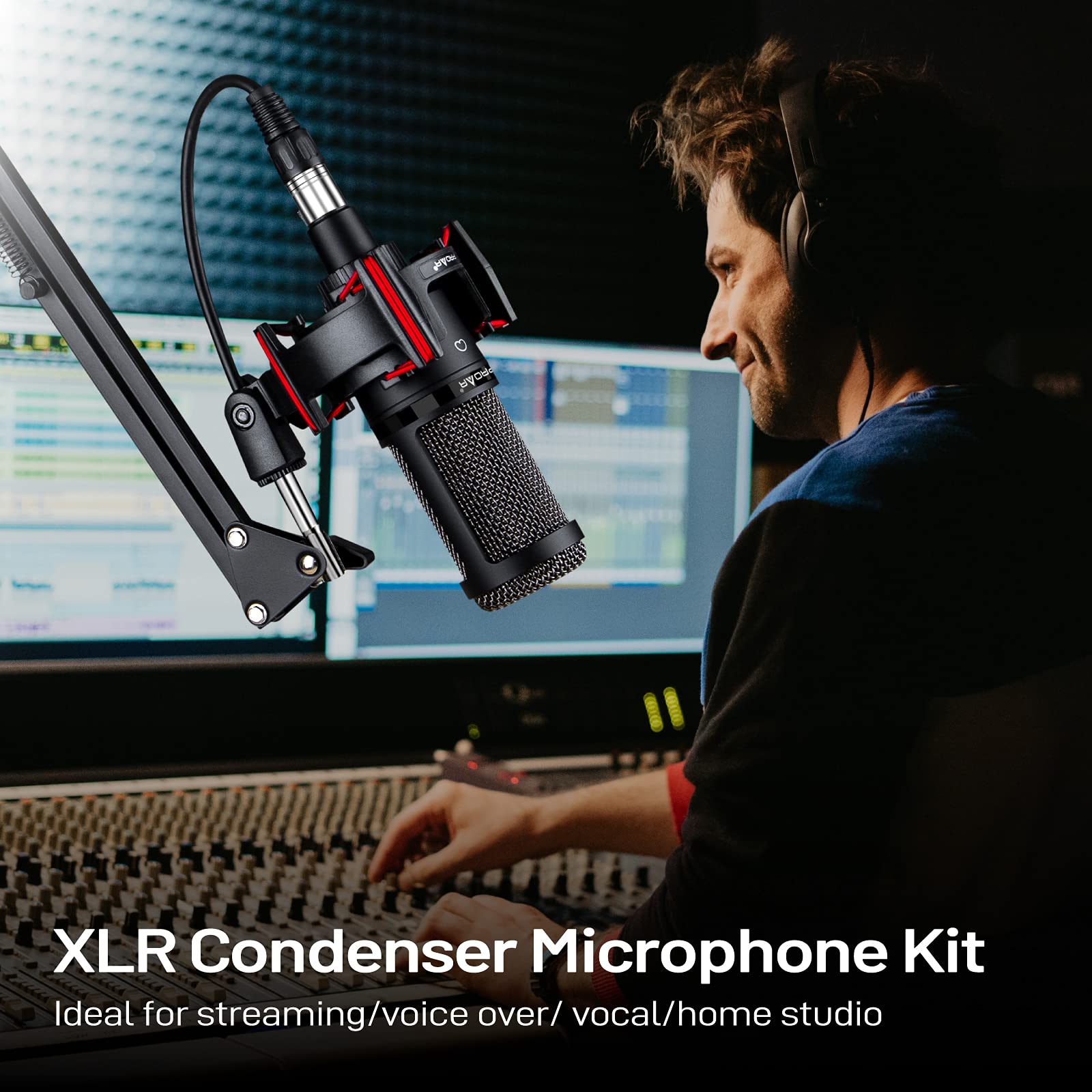 Condenser Microphone XLR,Professional Studio Recording Microphone for Computer PC,Cardioid Podcast Mic Kit with Boom Arm,Gaming